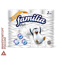 Бумага туалетная бытовая, спайка 12 шт., 2-слойная (12х20,4 м), FAMILIA PLUS, белая
